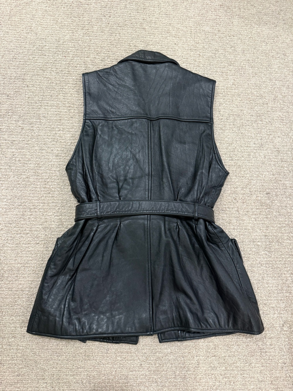 VINTAGE 1980’s 1990’s genuine leather belted vest sleeveless jacket 4 Ever brand - Picture 2 of 16